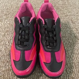 Black, neon pink and orange sneakers